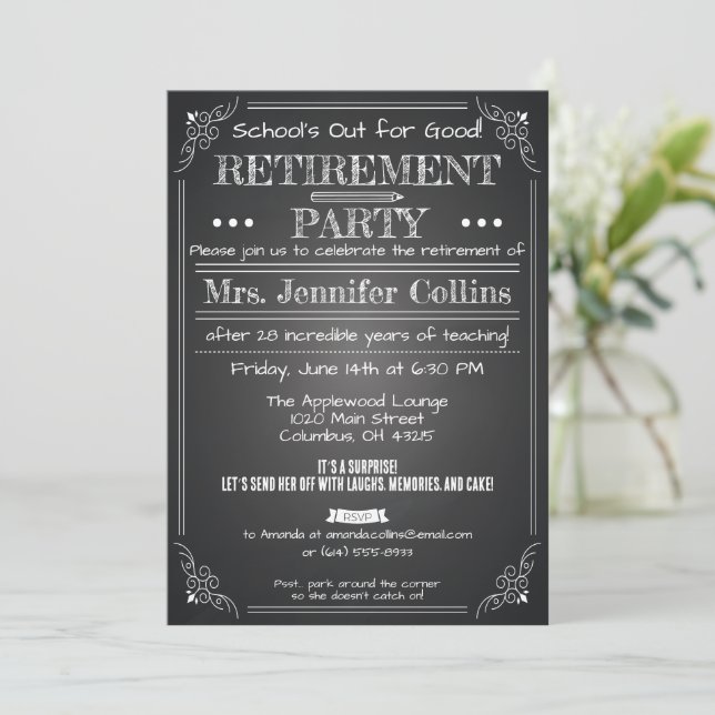Chalkboard Teacher Retirement Party Invitation (Debout devant)