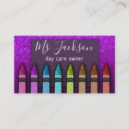 Chalkboard Teacher's Name Rainbow Glitzer Crayons Visitenkarte