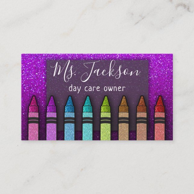 Chalkboard Teacher's Name Rainbow Glitzer Crayons Visitenkarte (Vorderseite)