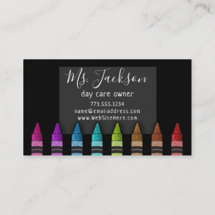 Chalkboard Teacher's Name Rainbow Glitzer Crayons Visitenkarte