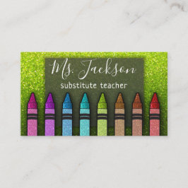 Chalkboard Teacher's Name Rainbow Glitzer Crayons Visitenkarte
