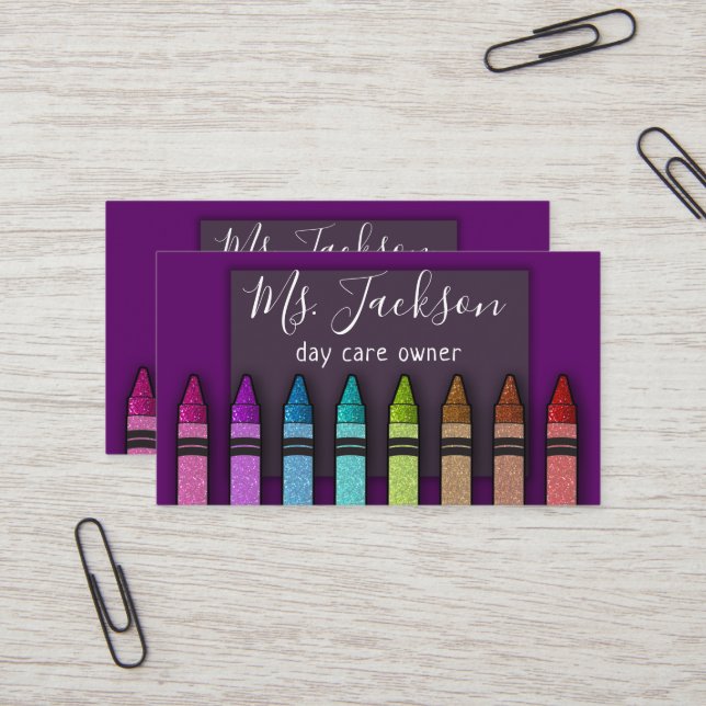 Chalkboard Teacher's Name Rainbow Glitzer Crayons Visitenkarte (Vorderseite/Rückseite Beispiel)