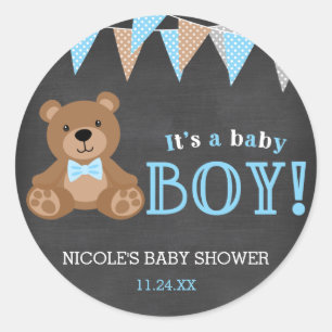 Chalkboard Teddy Bear Boy Babydusche Runder Aufkleber
