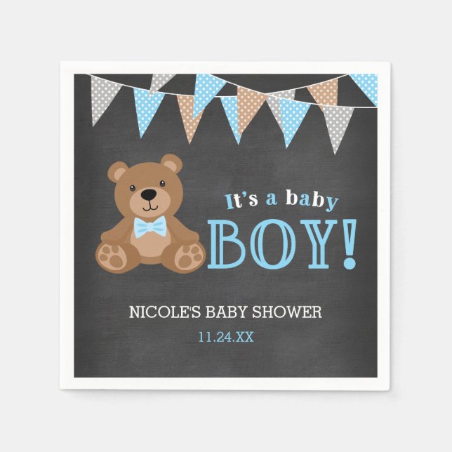 Chalkboard Teddy Bear Boy Babydusche Serviette (Vorderseite)