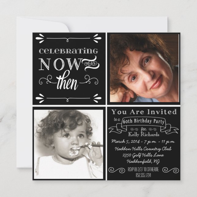 Chalkboard tourne 60e anniversaire Invitation phot (Devant)