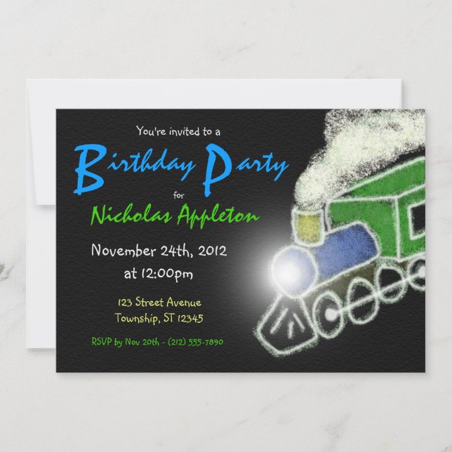 Chalkboard Train Boys Anniversaire Fête Invitation (Devant)