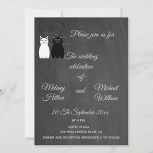 Chalkboard trendy niedliche Katzenpaare Hochzeit Einladung