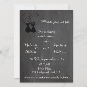 Chalkboard trendy niedliche Katzenpaare Hochzeit Einladung