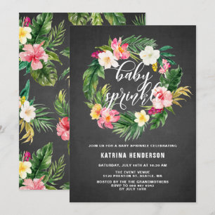 Chalkboard Tropische Blume Wreath Baby Sprinkle Einladung