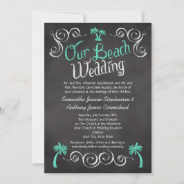 Chalkboard Türkis Palm Tree Beach Hochzeit Einladung