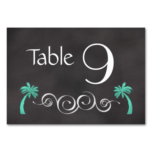 Chalkboard Turquoise Beach Wedding Numéro de table (Devant)