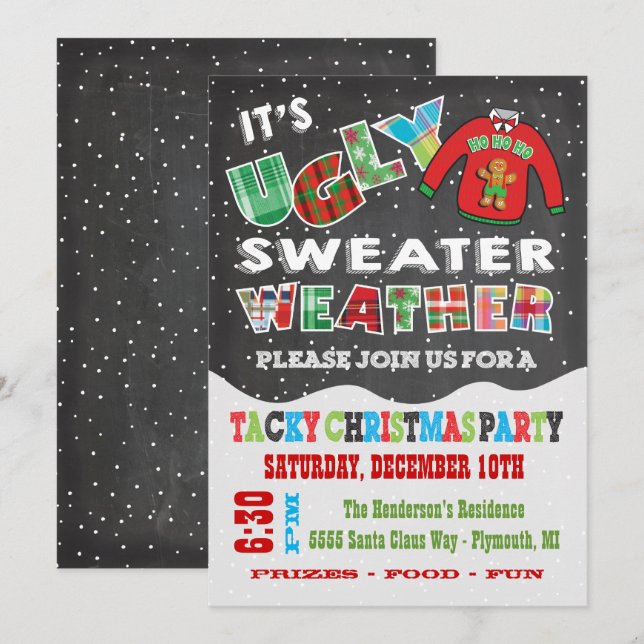 Chalkboard UGLY Christmas Sweater Invitations (Devant / Derrière)