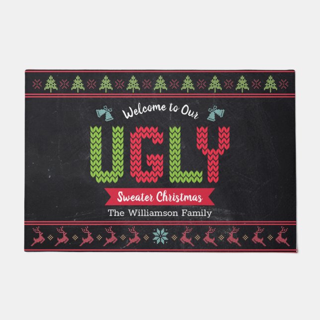Chalkboard Ugly Christmas Sweater Nordic Strick Fu Fußmatte (Vorderseite)