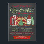 Chalkboard Ugly Sweater Weihnachts-Party Einladung<br><div class="desc">Schwitzen Weihnachten Party Einladung mit drei hässlichen Pullover auf einem Chalkboard-Hintergrund. Sie können diese lustigen,  hässlichen Weihnachtsgeburten-Party Einladungen einfach anpassen,  indem Sie einfach Ihre Details in den Schriftart Stil und Farbe,  die Sie bevorzugen.</div>