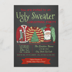Chalkboard Ugly Sweater Weihnachts-Party Einladung