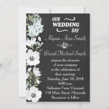 Chalkboard und White Anemone Floral Wedding Invita
