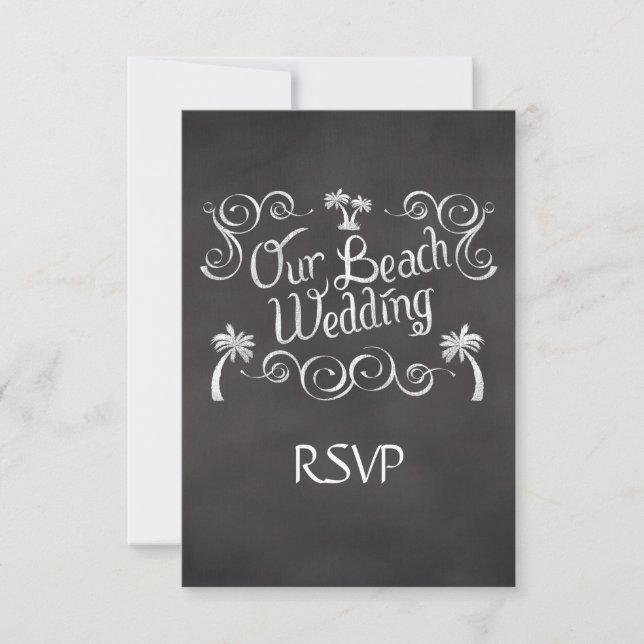 Chalkboard Unsere UAWG für Hochzeiten am Strand RSVP Karte (Vorderseite)
