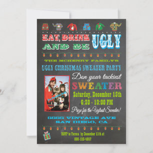 Chalkboard Vilain Chandail de Noël Invitation phot