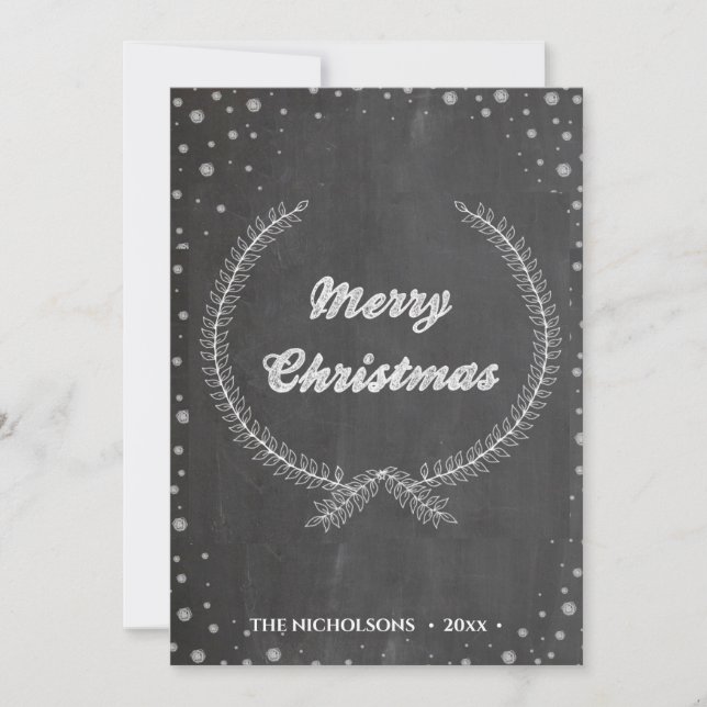 Chalkboard Vintag Frohe Weihnachtsblattfeuer Feiertagskarte (Vorderseite)