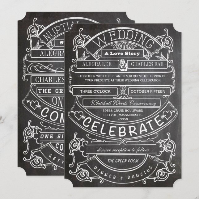Chalkboard Vintag Moderne Typografie Hochzeit Einladung (Vorne/Hinten)