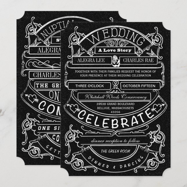 Chalkboard Vintag Moderne Typografie Hochzeit Einladung (Vorne/Hinten)