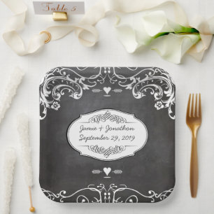 Chalkboard Vintag Moderne Viktorianische Hochzeit Pappteller