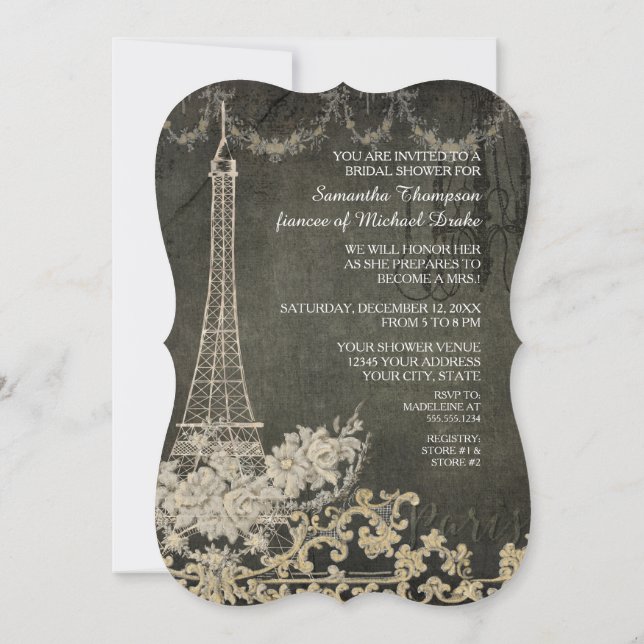 Chalkboard Vintag Paris Pariser Brautparty Einladung (Rückseite)