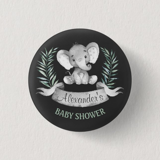 Chalkboard Wasserfarbe Elephant Babydusche Button (Vorderseite)