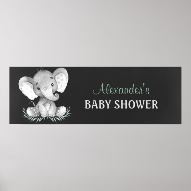 Chalkboard Wasserfarbe Elephant Babydusche Poster (Vorne)