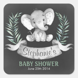Chalkboard Wasserfarbe Elephant Babydusche Quadratischer Aufkleber