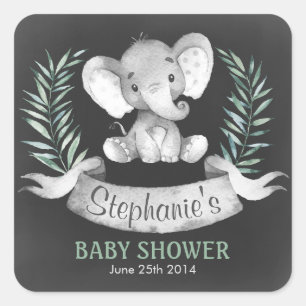 Chalkboard Wasserfarbe Elephant Babydusche Quadratischer Aufkleber