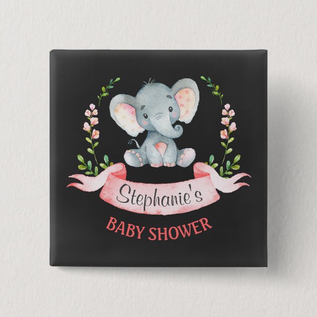 Chalkboard Wasserfarbe Elephant Girl Baby Dusche Button (Vorderseite)
