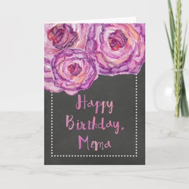 Chalkboard Wasserfarbene Rose Mema Birthday Card Karte (Vorderseite)