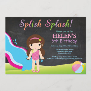 Chalkboard Water Slide Pool Geburtstagsparty Einladung