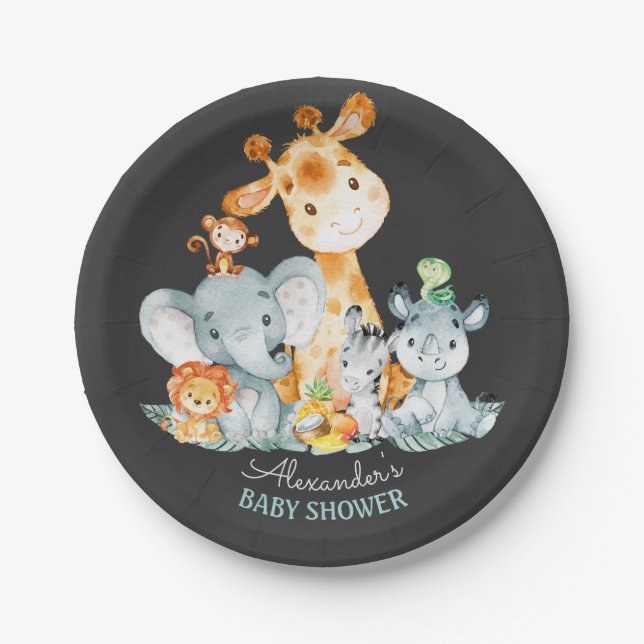 Chalkboard Watercol Niedlich Safari Jungle Baby Du Pappteller (Vorderseite)