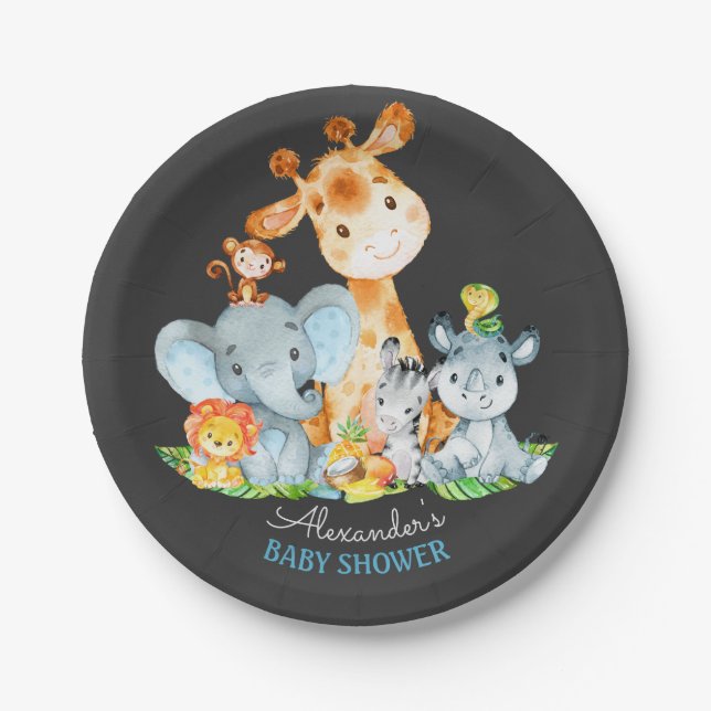 Chalkboard Watercol Niedlich Safari Jungle Baby Du Pappteller (Vorderseite)