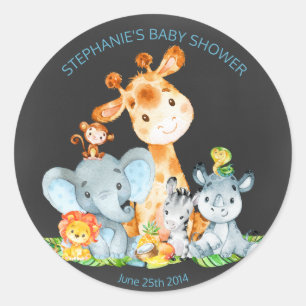 Chalkboard Watercol Niedliche Jungle Animals Stick Runder Aufkleber