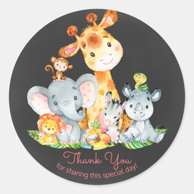 Chalkboard Watercol Niedliche Jungle-Tiere Vielen  Runder Aufkleber (Vorderseite)
