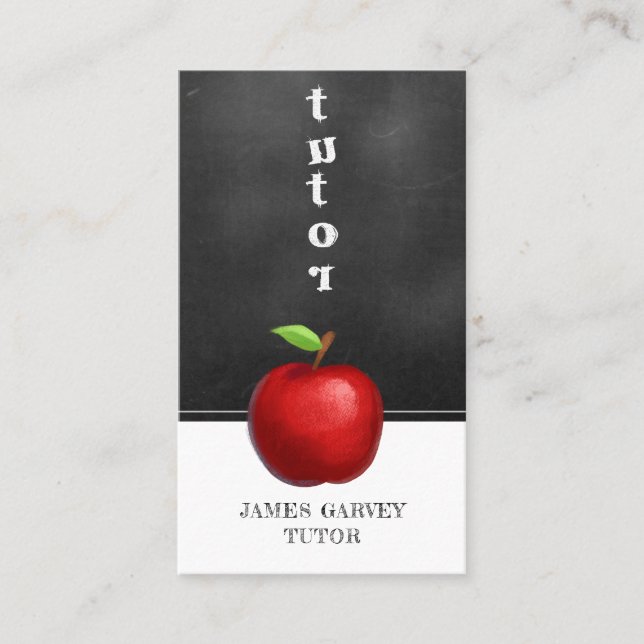 Chalkboard Watercolor Apple Tutor Business Visitenkarte (Vorderseite)