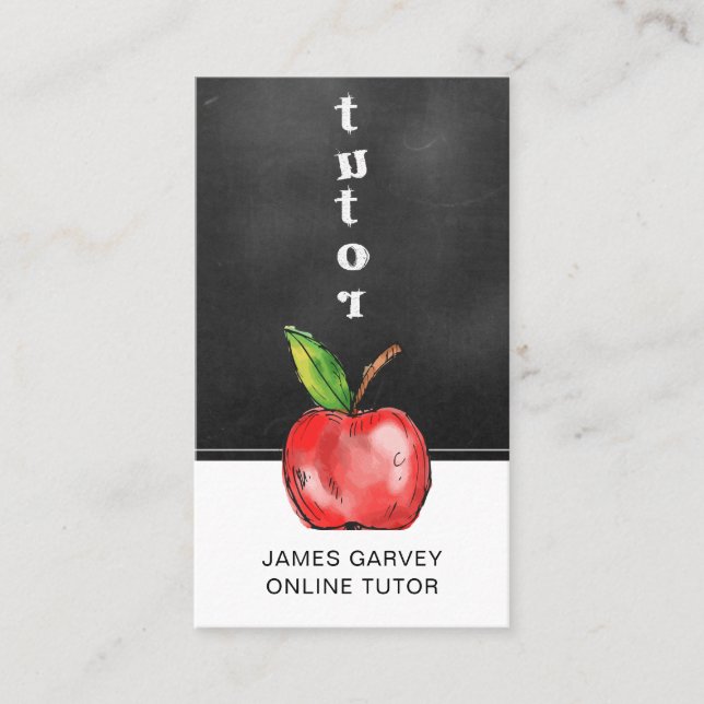 Chalkboard Watercolor Apple Tutor-Lehrer Visitenkarte (Vorderseite)