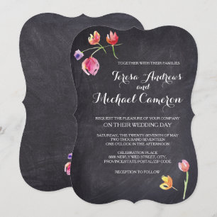 Chalkboard Watercolor Blume Hochzeit Einladungen