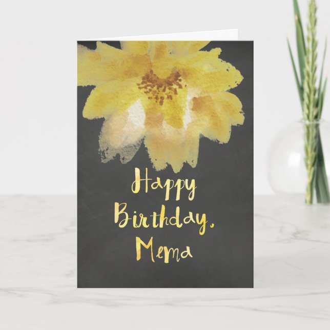 Chalkboard Watercolor Blume Mema Birthday Card Karte (Vorderseite)