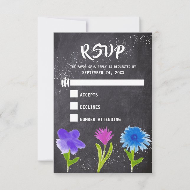 Chalkboard Watercolor Blume Wedding RSVP (Vorderseite)