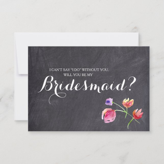 Chalkboard Watercolor Blumengestelle Anfrage Einladung (Vorderseite)