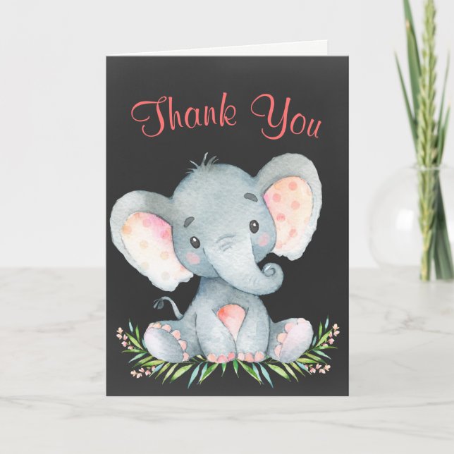 Chalkboard Watercolor Elephant Girl Danke (Vorderseite)