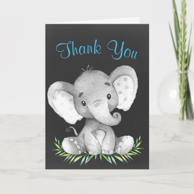 Chalkboard Watercolor Elephant Junge Vielen Dank Dankeskarte (Vorderseite)