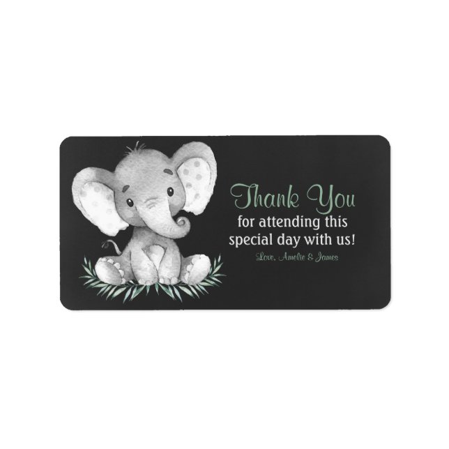 Chalkboard Watercolor Elephant Vielen Dank Adressaufkleber (Vorne)
