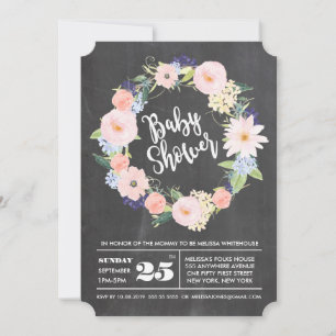 Chalkboard Watercolor Kranz BABY Dusche einladen Einladung