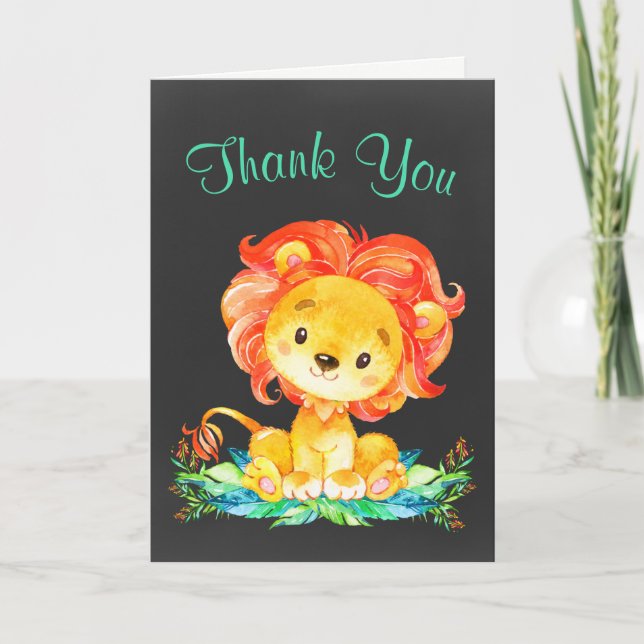 Chalkboard Watercolor Lion Vielen Dank Dankeskarte (Vorderseite)
