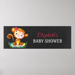 Chalkboard Watercolor Monkey Girl Baby Dusche Poster